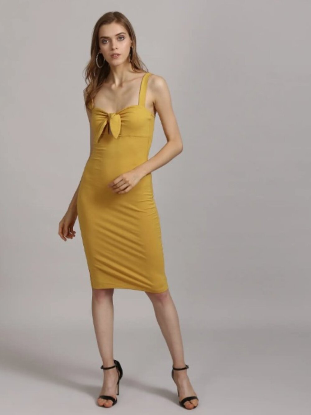 FOREVER 21 Women Bodycon Mustard Yellow Knee Length Dress size M